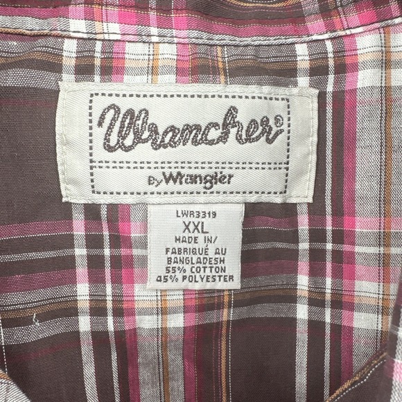 WRANGLER Rancher Plaid Pink And Brown Plaid Pearl Snap Western XXL Cowgirl Rodeo - Picture 2 of 6